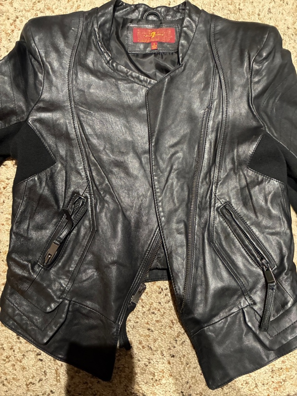 Vintage-ish 2010’s Black Genuine Leather 7 For All Mankind Women's Moto Jacket - Picture 6 of 6